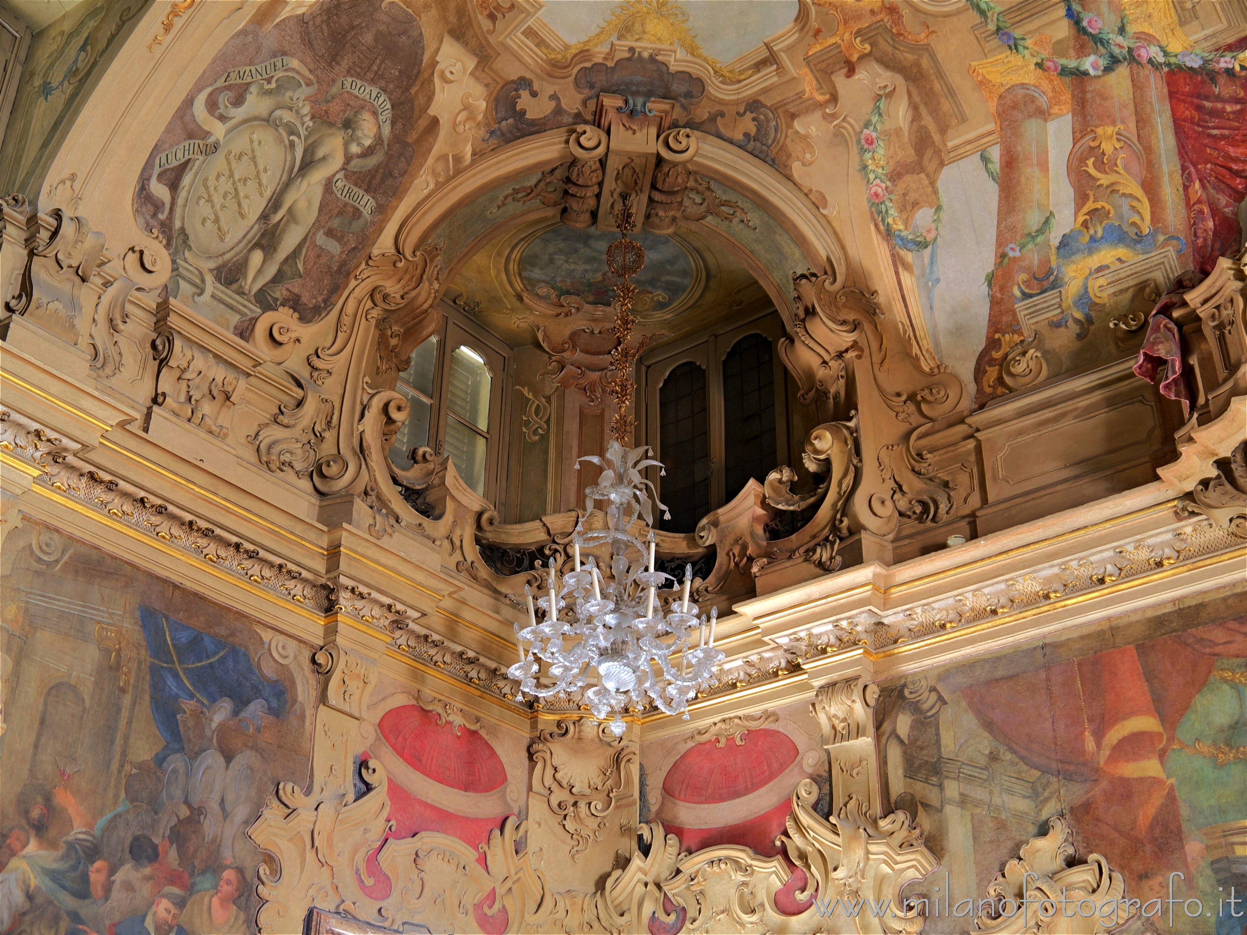 Milan (Italy) - One of the balconies in the upper corners of the main hall of Visconti Palace